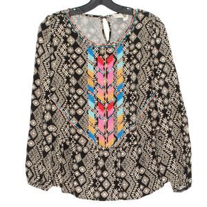 Savanna Jane Embroidered Top Boho Southwestern Festival Peasant Hippie Flowy M